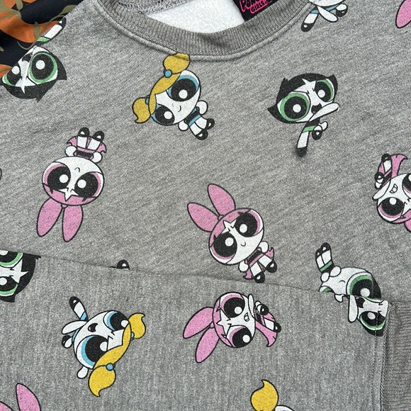 Power Puff Girls Cartoon Network Cropped Crewneck sweatshirt Grey Size L - Picture 3 of 5